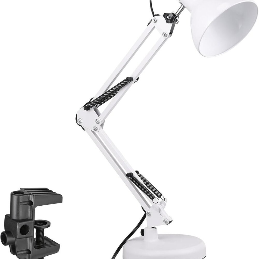 Metal Desk Lamp with Clamp, Swing Arm, Architect Adjustable Gooseneck Table Lamp